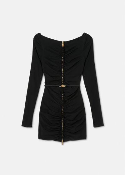 Versace Medusa Head-buckled Ruched Georgette Mini Dress In Black