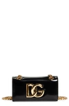 Dolce & Gabbana Logo Polished Calfskin Crossbody Phone Case With Card Holder In Nero