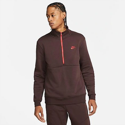 Nike Men's Sportswear Club Half-zip Pullover Jacket In Brown Basalt/university Red/university Red