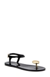 Katy Perry The Geli Lock & Key Womens Casual Flat Ankle Strap In Sea Shell Black