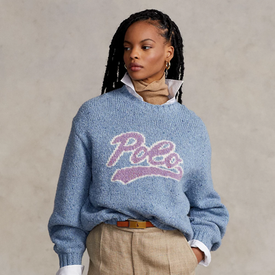 Polo Ralph Lauren Logo Donegal Crewneck Sweater In Light Blue Multi