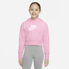 Nike Sportswear Club Big Kids' (girls') French Terry Cropped Hoodie In Pink
