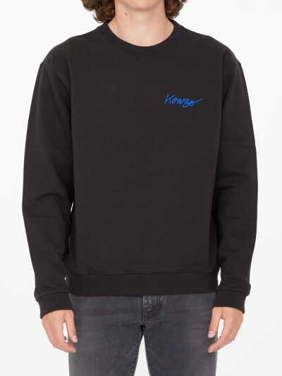 Kenzo Poppy Logo Graphic Cotton Sweatshirt In Black