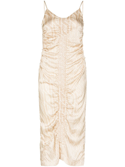 Ahluwalia X Browns Focus Neutral Augusta Printed Silk Midi Dress In Neutrals