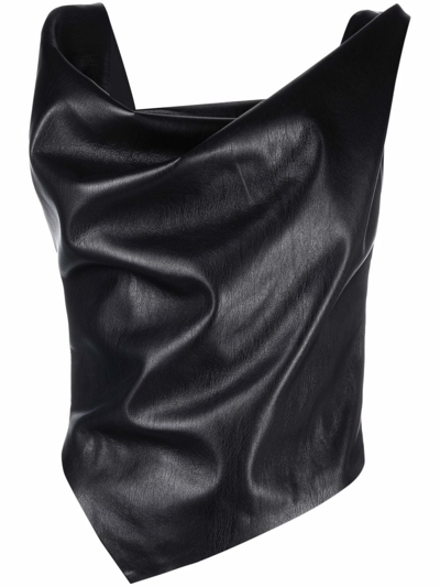 Nanushka Petra Draped Faux Leather Top In Black