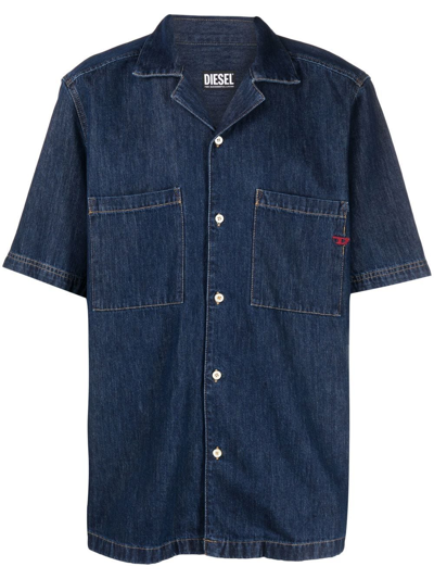 Diesel D-paroshort Short-sleeved Denim Shirt In Blue