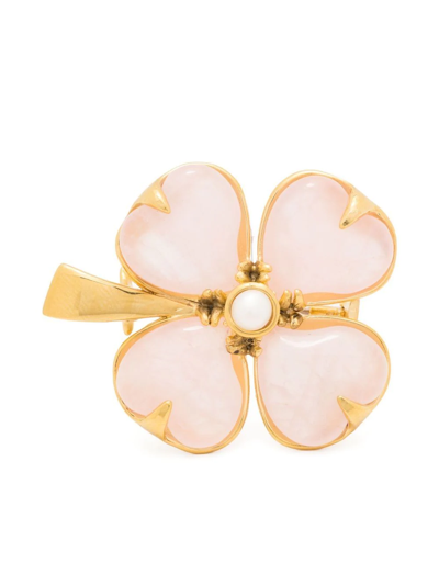 Goossens Four-leaf Clover Gemstone Brooch In Gold