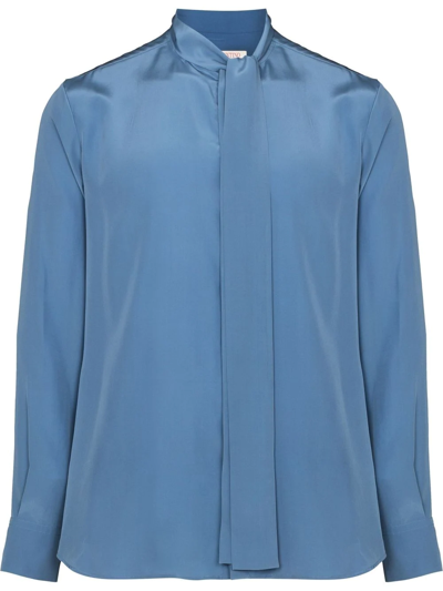Valentino Scarf Collar Washed Silk Shirt In Sky Blue