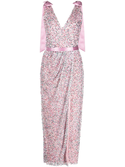 Markarian Ella Bow-detail Sequinned Dress In Pink