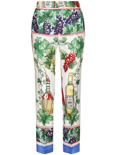 Dolce & Gabbana Cropped Graphic-print Trousers In Green