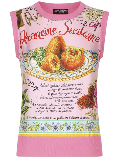 DOLCE & GABBANA FOOD-PRINT PANELLED SILK TOP