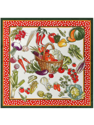 Dolce & Gabbana Silk Vegetable Print Scarf In Multicolor