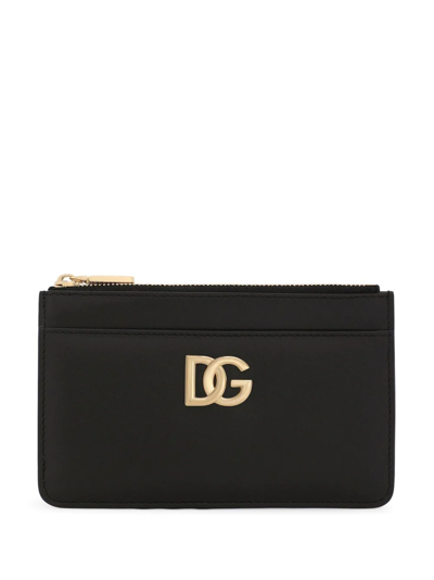 Dolce & Gabbana Logo-plaque Zip-fastening Wallet In Schwarz
