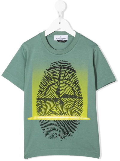 Stone Island Kids' Fingerprint Logo T-shirt In Grün