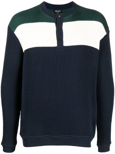Giorgio Armani Ribbed-knit Cotton Sweater In Blau