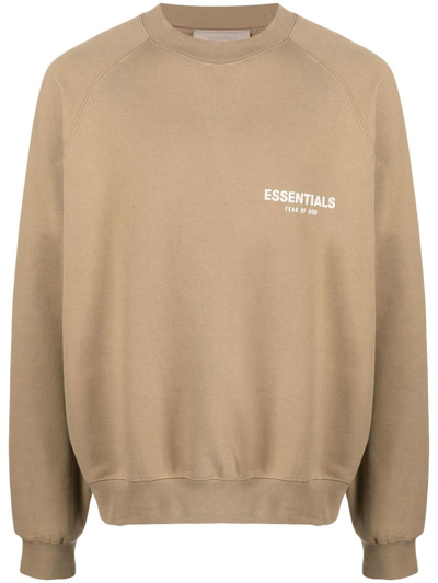 Essentials Logo-print Crew-neck Sweatshirt In Brown