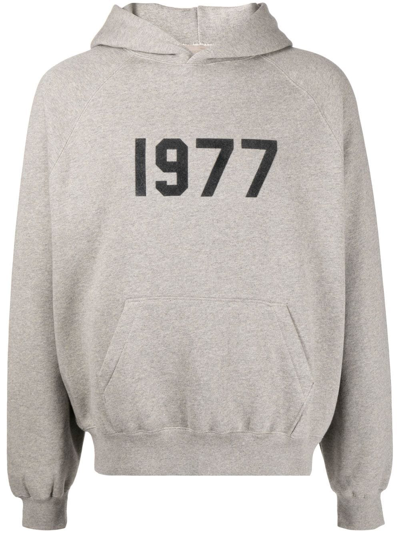 Essentials Logo-flocked Cotton-blend Jersey Hoodie In Gray