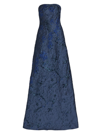 Rene Ruiz Collection Brocade Strapless A-line Gown In Blue
