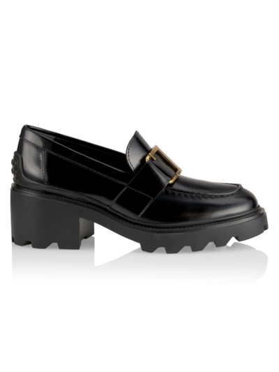 TOD'S WOMEN'S GOMMA CARRO LEATHER LUG-SOLE LOAFERS