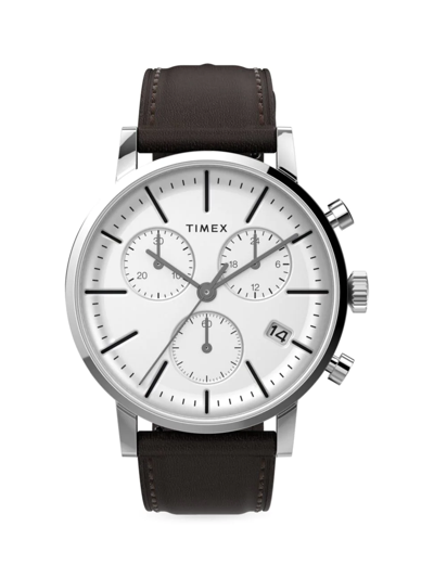 Timex Midtown Chronograph Leather Strap Watch, 40mm In Black White