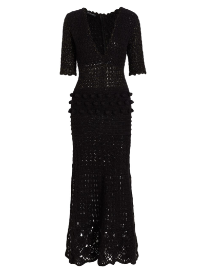 Frederick Anderson Rebirth Crochet V-neck Maxi Dress In Black