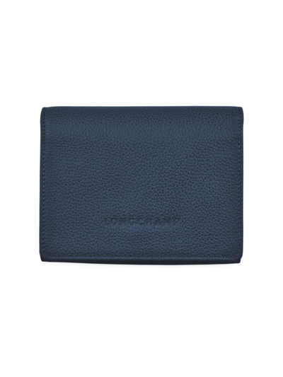 Longchamp Women's Small Le Foulonné Leather Compact Snap Wallet In Navy