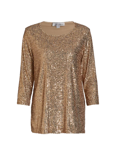 Caroline Rose Sequined Easy Knit Tunic In Gold