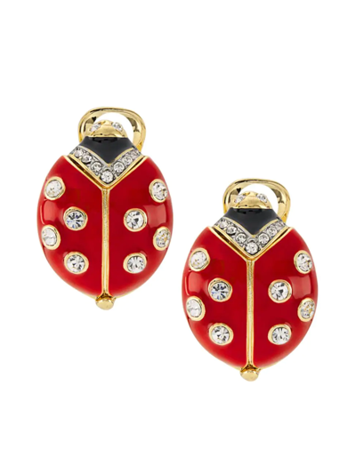 Kenneth Jay Lane Women's 22k-gold-plated, Enamel, & Crystal Ladybug Clip-on Earrings In Red Crystal