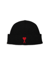 Ami Alexandre Mattiussi Ami De Caur Virgin Wool Beanie In Black Red