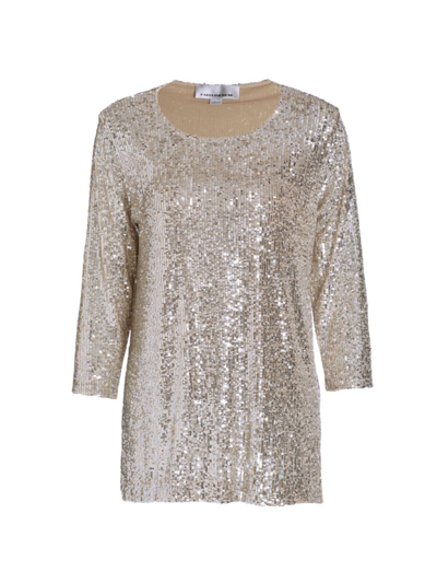 Caroline Rose Sequined Easy Knit Tunic In Silver