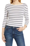Caslon Three Quarter Sleeve Tee In Ivory- Navy Purple Stripe