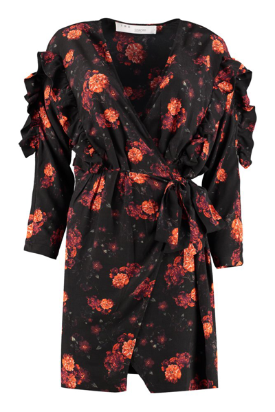 Iro Nucha Floral-print Ruffle Wrap Dress In Black