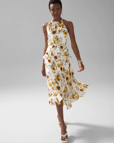 White House Black Market Ruffle Halter Midi Dress In Sunflower | ModeSens