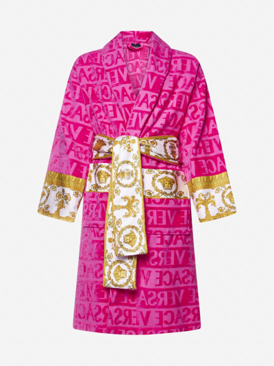 Versace Home I Love Baroque Cotton Batchrobe In Fuchsia