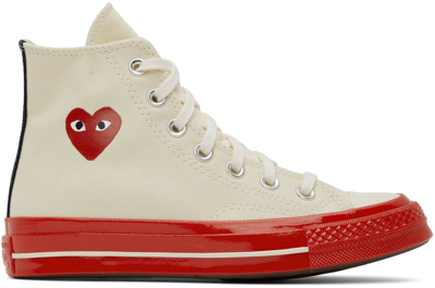 Comme Des Garçons Play Off-white & Red Converse Edition Chuck 70 High-top Sneakers In Off White