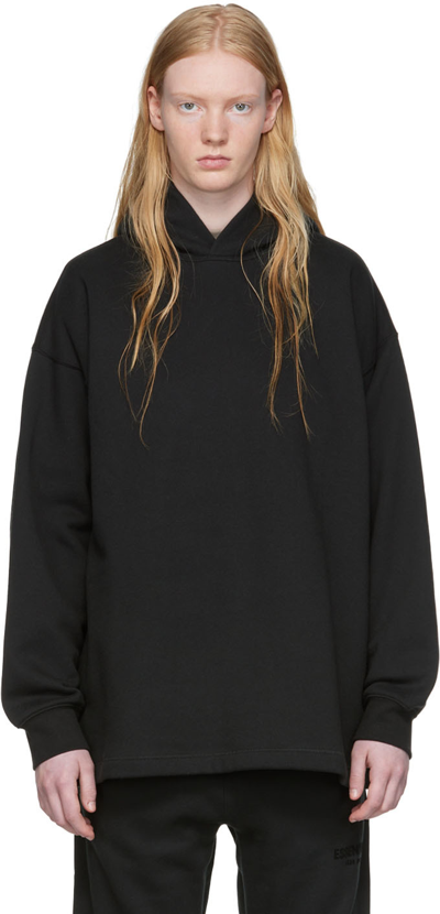 Essentials Black Relaxed Hoodie In Stretch Limo