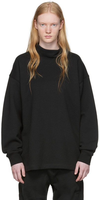 Essentials Black Relaxed Mock Neck Sweatshirt In Stretch Limo