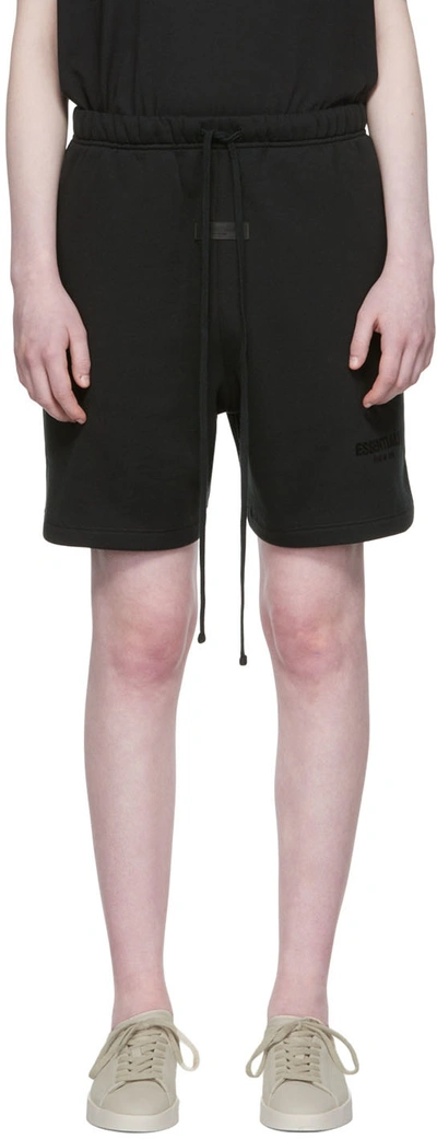 Essentials Black Cotton Shorts In Stretch Limo