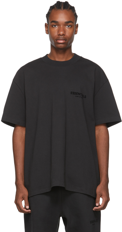 Essentials Black Cotton T-shirt In Stretch Limo