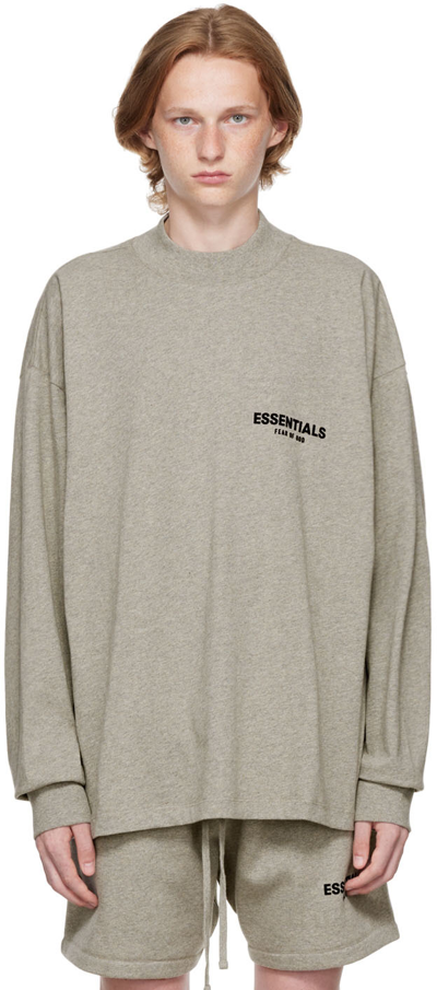 Essentials Gray Cotton Long Sleeve T-shirt In Dark Oatmeal