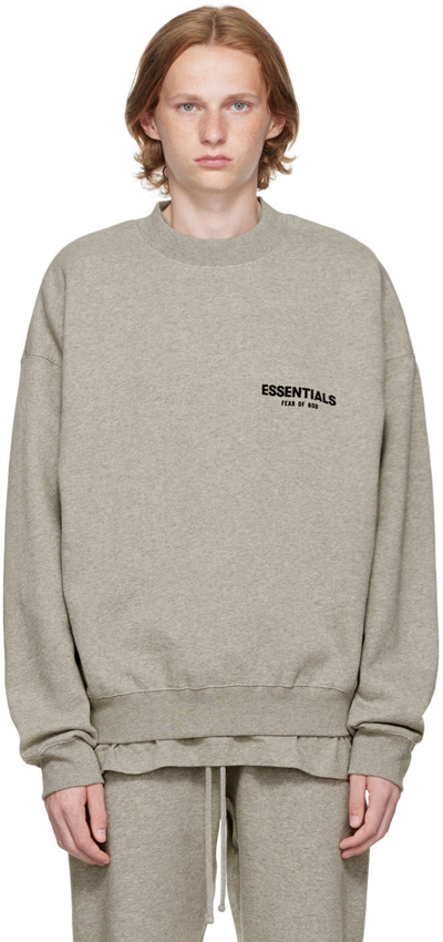 Essentials Gray Crewneck Sweatshirt In Dark Oatmeal
