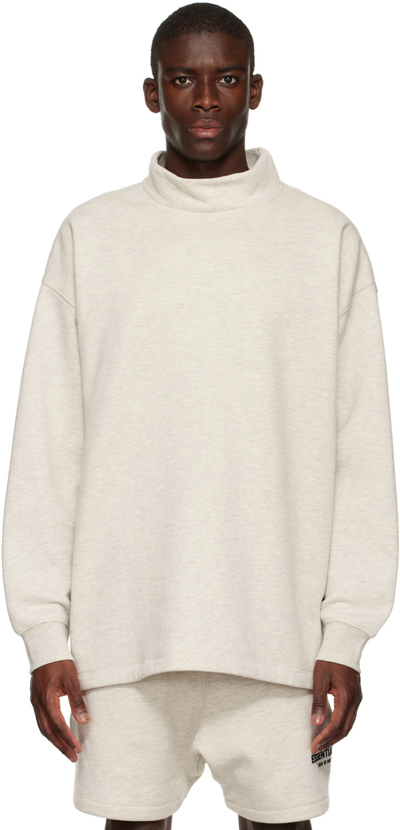 Essentials Off-white Relaxed Mock Neck Sweatshirt In Light Oatmeal