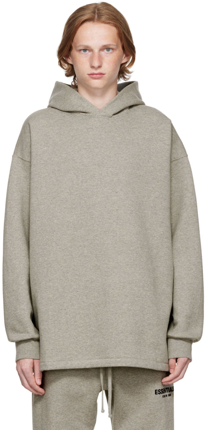Essentials Gray Relaxed Hoodie In Dark Oatmeal