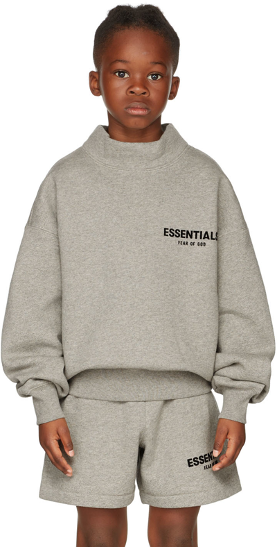 Essentials Kids Gray Mock Neck Sweatshirt In Dark Oatmeal