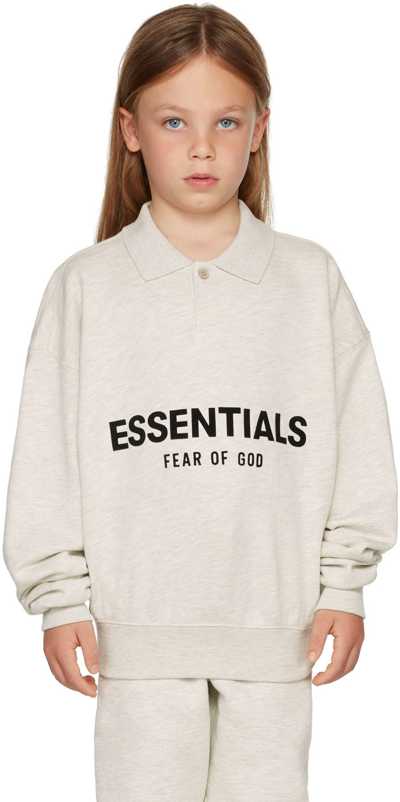 Essentials Kids Off-white Logo Long Sleeve Polo In Light Oatmeal