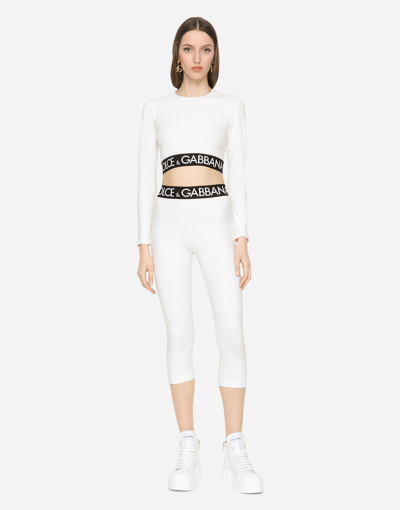 Dolce & Gabbana Jersey Leggings With Branded Elastic In White