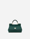 Dolce & Gabbana Small Sicily Top Handle Bag In Polished Leather In Green