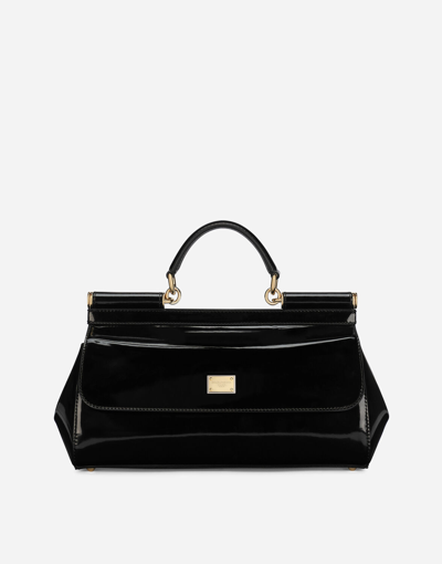 Dolce & Gabbana Medium Sicily Bag In Polished Calfskin In Black