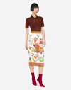 Dolce & Gabbana Stretch Silk Charmeuse Midi Pencil Skirt In Multicolor