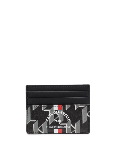 Karl Lagerfeld Monogram-pattern Faux-leather Cardholder In Black